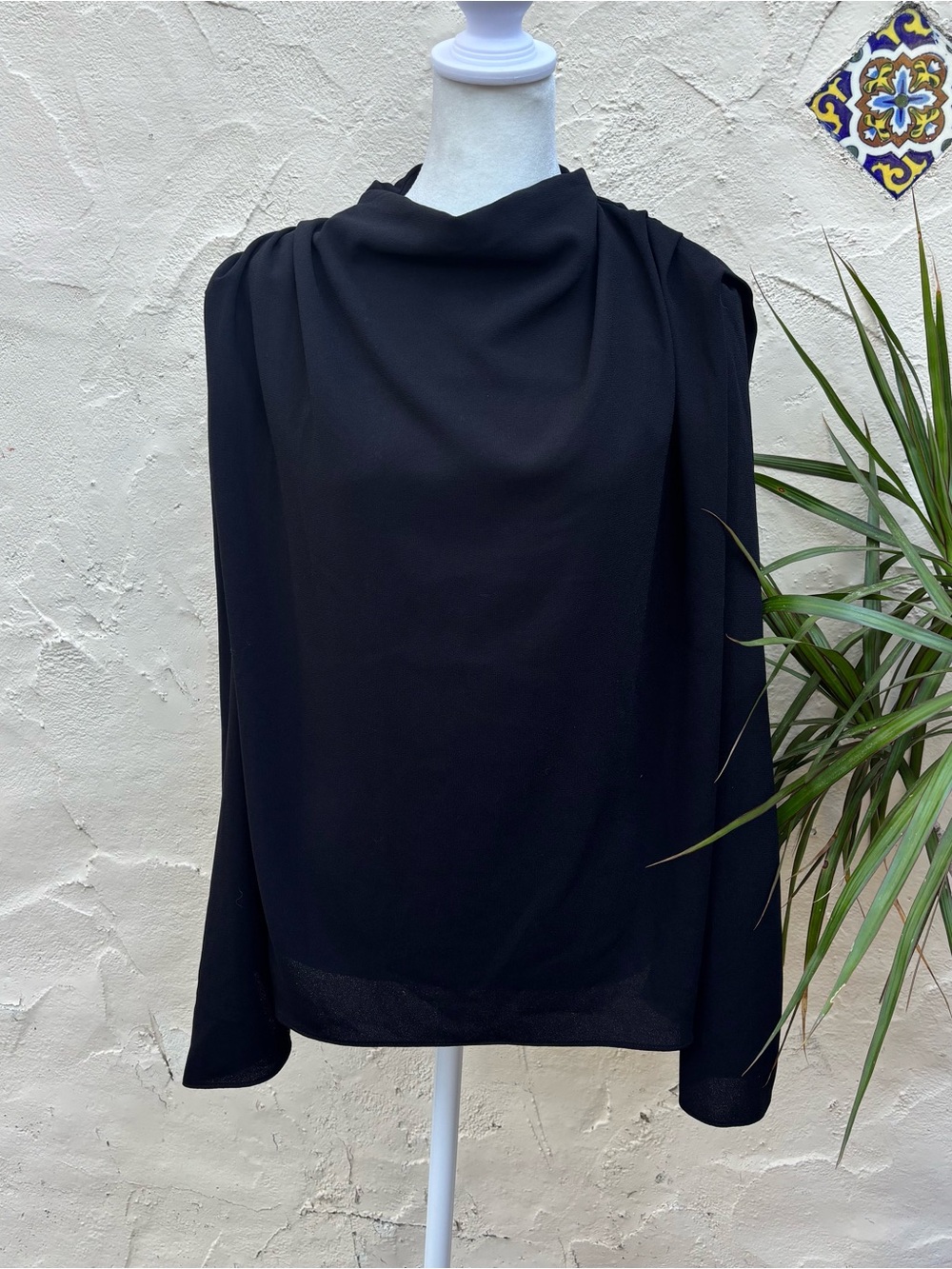 Zara Black Draped Long-Sleeve Women's Top - Picture 3 of 9